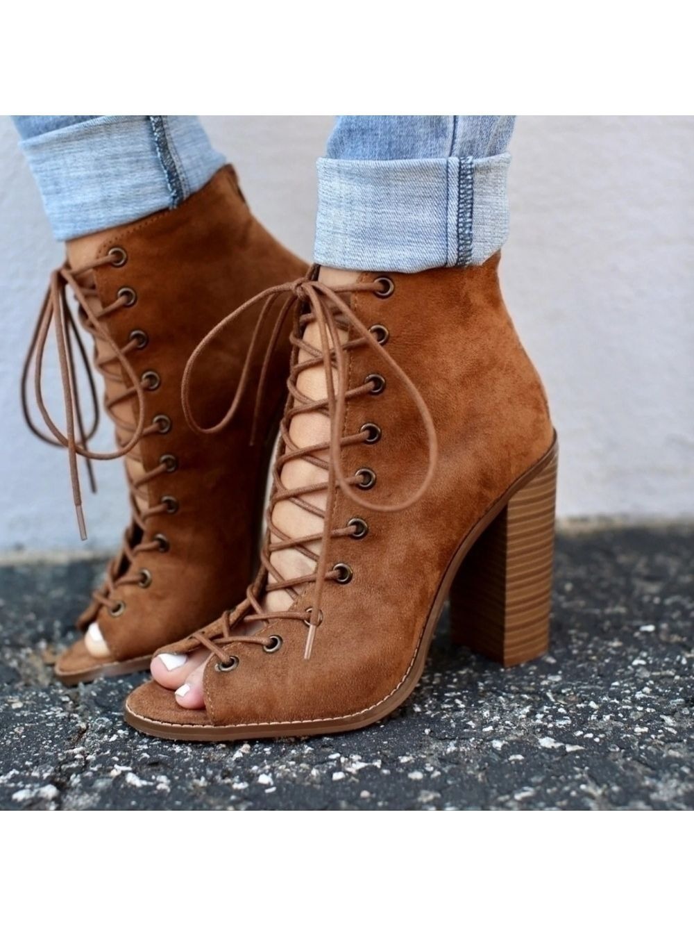 Olivia Jaymes Olive Green Suede Booties Chunky Heel Size 8
